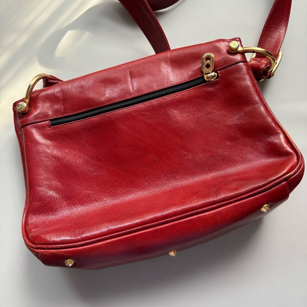vtg Marino Orlandi Red Leather Medium Shoulder Bag Gold Hardware Y2K - Picture 3 of 9